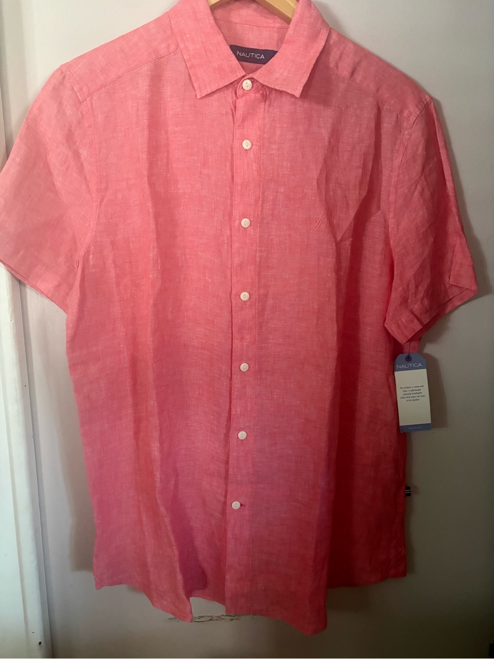 Nautica Men's Red peppered Short-Sleeve Button-Down Linen Shirt